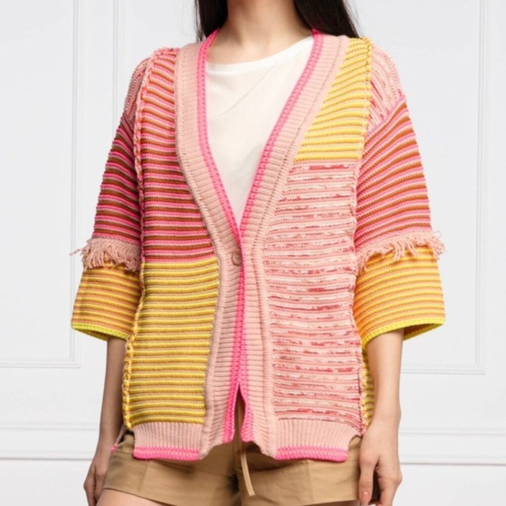 Twinset Cardigan sweater 
Pink and yellow striped
Size Large Oversized